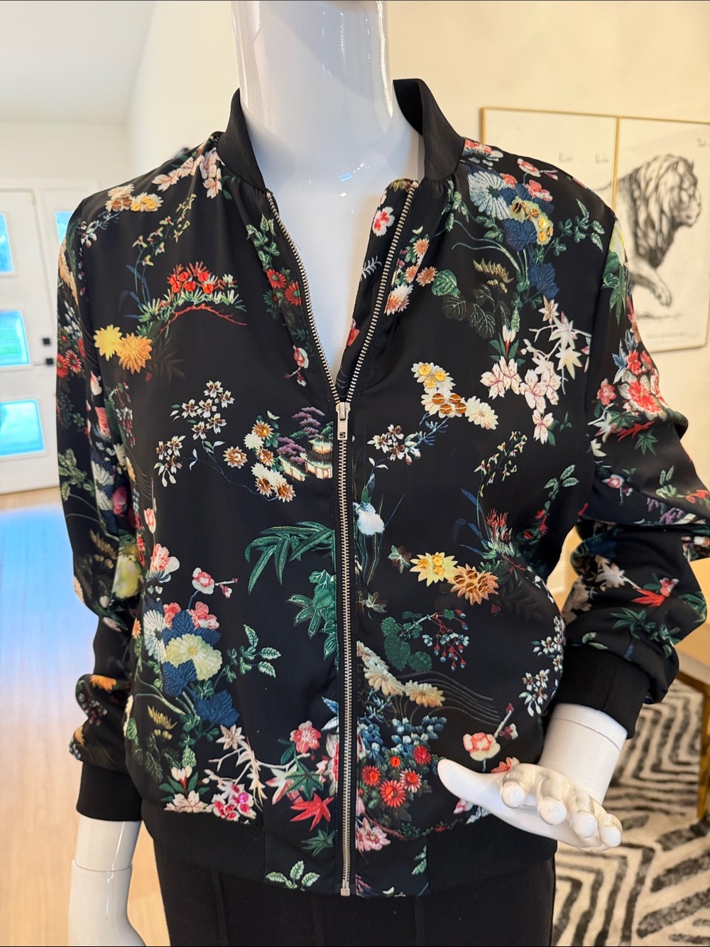 Colleen Lopez Black Floral Bomber Jacket